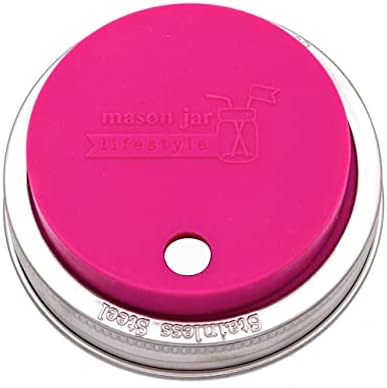 Berry Pink Wide Mouth Silicone Straw Fermentation Lid w Stainless Steel Bands
