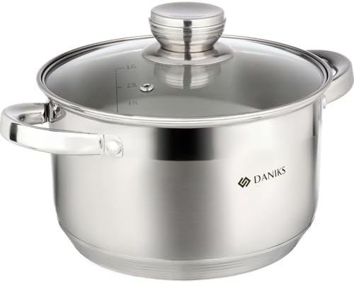 Daniks Standard Stainless Steel Stock Pot with Glass Lid 4 Quart