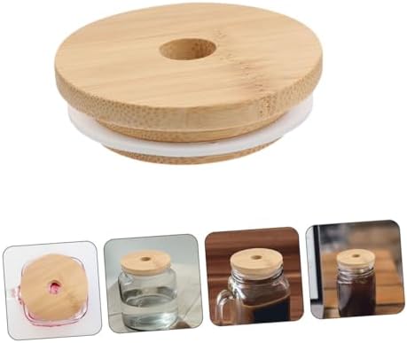 6pcs Reusable Wooden Mason Jar Lids with Straw Hole 70mm