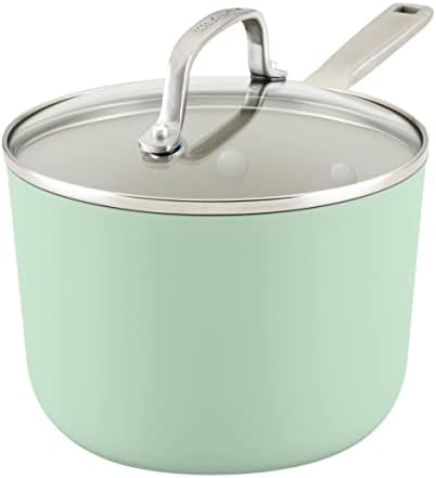 3 Quart KitchenAid Hard Anodized Ceramic Nonstick Sauce Pan With Lid Pistachio