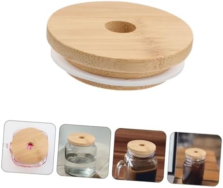 VOSAREA 8pcs Wooden Mason Jar Lids with Straw Hole