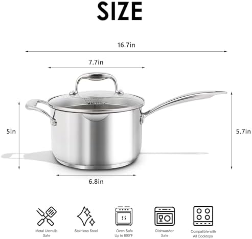 Bustling 37 qt Stainless Steel Saucepan with Glass Lid