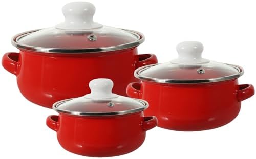Luxshiny Retro Enamel Stockpot Set 3-Piece with Lid