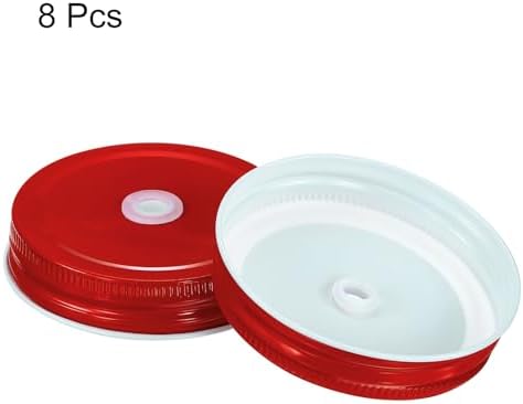 Uxcell 8Pcs Mason Jar Lids with Straw Hole Red