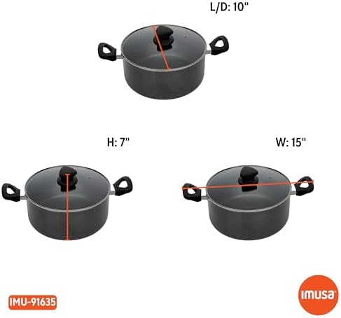 Imusa Nonstick Stock Pot with Glass Lid 48-Quart Cookware Black
