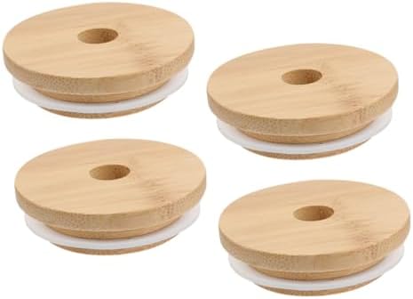 SHOWERORO 4PCS Reusable Mason Jar Lids with Straw Hole