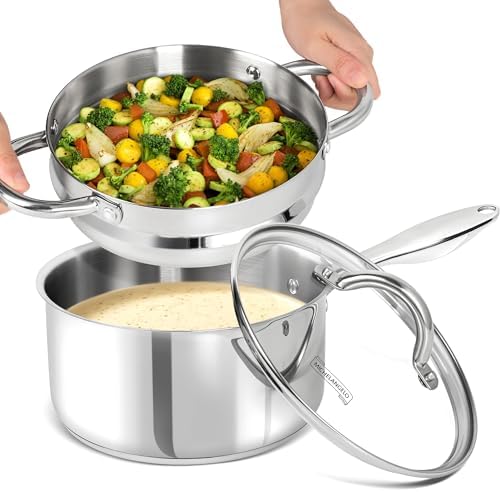 Ergonomic 3 Quart Stainless Steel Saucepan with Lids
