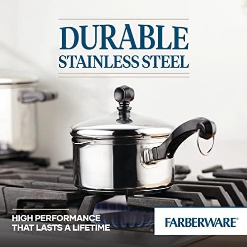 Farberware Classic Stainless Steel 1-Quart Straining Saucepan Over Silver