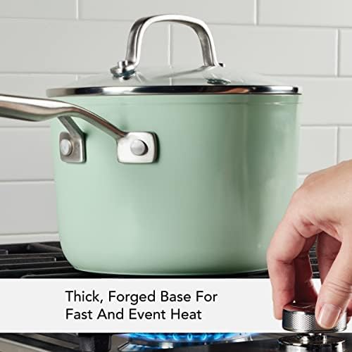 3 Quart KitchenAid Hard Anodized Ceramic Nonstick Sauce Pan With Lid Pistachio