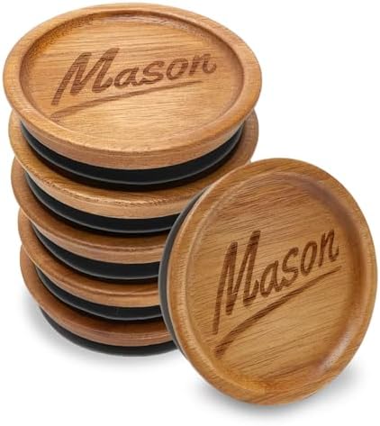 6-Piece Acacia Wood Mason Jar Lids Premium Canning Accessories