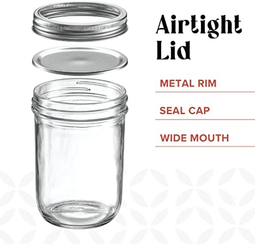 6-Piece Glass Mason Jar 16 Oz 1 Pint Canning Capacity