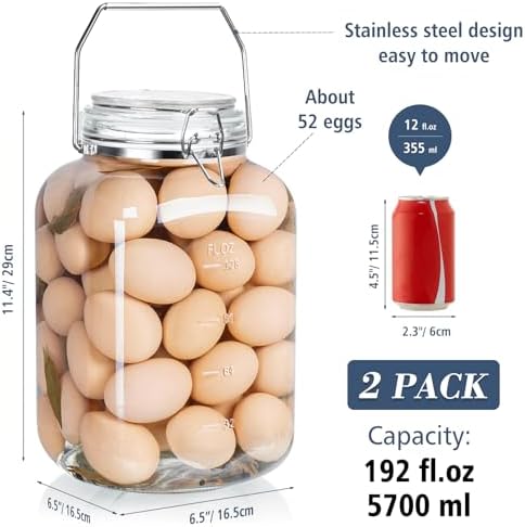 Folinstall 2 Pack Gallon Glass Jars with Airtight Lids