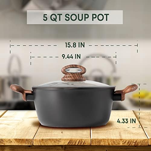 Nonstick Stock Pot with Lid 5 Quart PFOA-free
