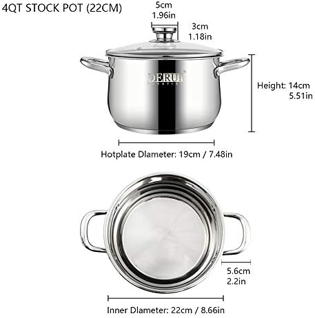 DERUI 22CM 4 Quart Stock Pot with Glass Lids