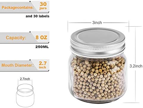 Rainforce Mason Jars 8 oz 30Pack Small Glass Canning Jars