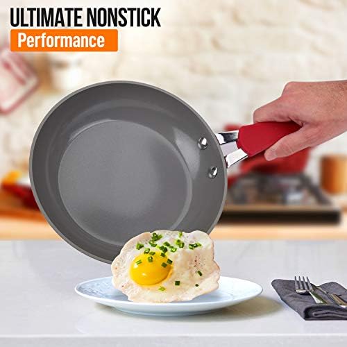 NutriChef 8 Durable Non-Stick Skillet - Red