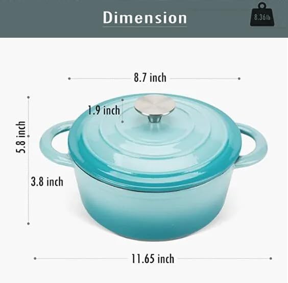 5 Qt Nonstick Cast Iron Stockpot E-coated Durable Heat Retentive