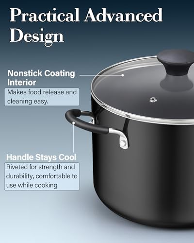 Compact Nonstick Stockpot with Glass Lid Black