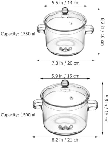 Hemoton - Ergonomic 45oz50oz Glass Pots for Stove Cooking