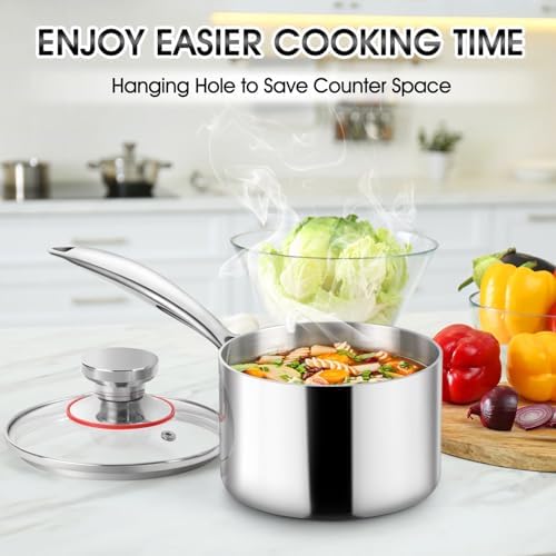 2 Quart Saucepan with Glass Lid Tri-Ply Stainless Steel
