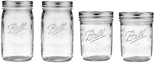 Set of 4 Mason Jars with Lids and Bands Wide Mouth Preserving Jars