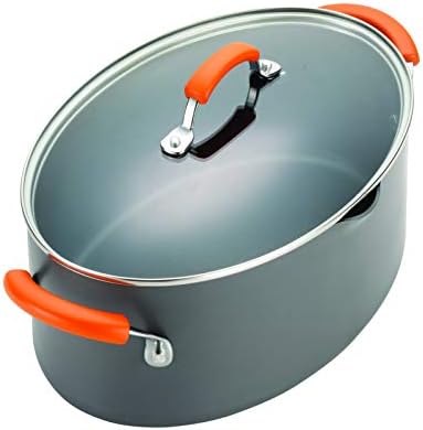 Rachael Ray 8-Quart Oval Stockpot with Lid and Pour Spout Gray