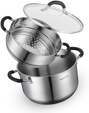 6 Quart Stainless Steel Stock Pot with Steamer and Glass Lid 1