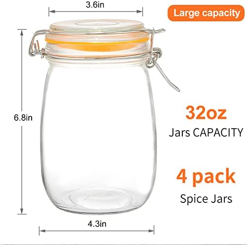 DANALLAN 4Pcs 32 oz Wide Mouth Glass Jars