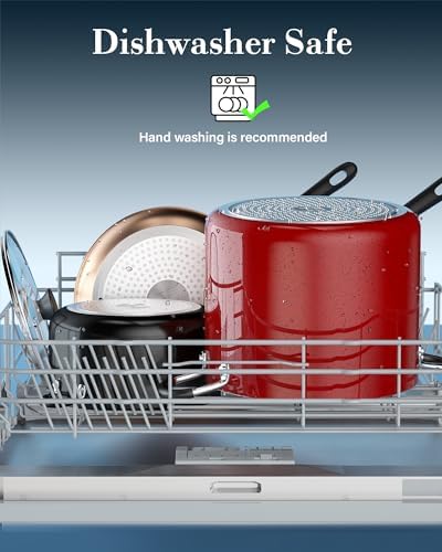 Cook N Home 105 Qt Nonstick Stockpot with Marble Red Glass Lid