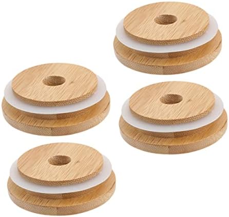 Cabilock 4PCS Mason Jar Lids with Wooden Covers 70mm