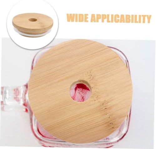 6pcs Reusable Wooden Mason Jar Lids with Straw Hole 70mm