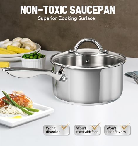 Ergonomic 3 Quart Stainless Steel Saucepan with Lids