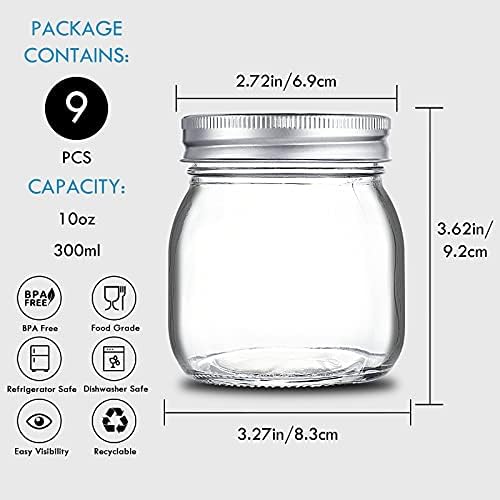 Yeboda 9-Pack Wide Mouth Mason Jars with Airtight Lids