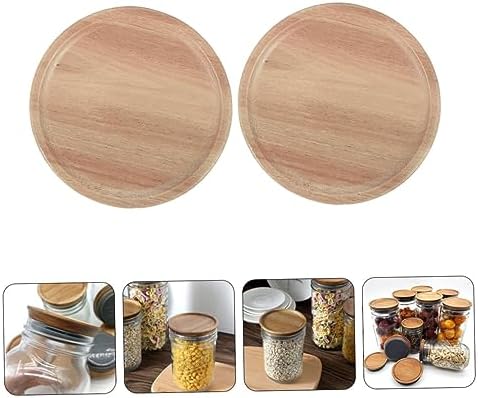 VOSAREA 2PCS Mason Jar Wooden Lids with Silicone Seal