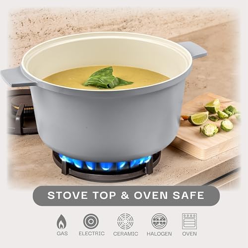 Gotham Steel 5 Qt Dutch Oven Lightweight Nonstick Heat Preserving Pot
