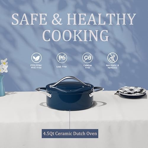 45 QT Nonstick Ceramic Dutch Oven 500F Safe Dishwasher Induction Compatible