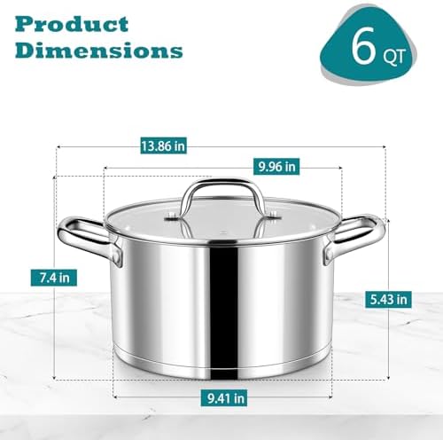 PP CHEF 6Qt Stockpot with Glass Lid and Tri-Ply Bottom