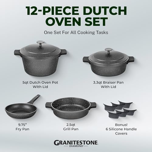 Granitestone 12-Pc Dutch Oven Set - OvenDishwasher Safe Easy to Clean