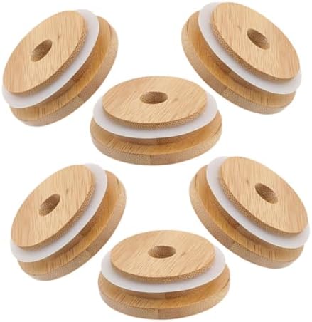 Cabilock 6pcs Beige Wooden Mason Jar Lids Set