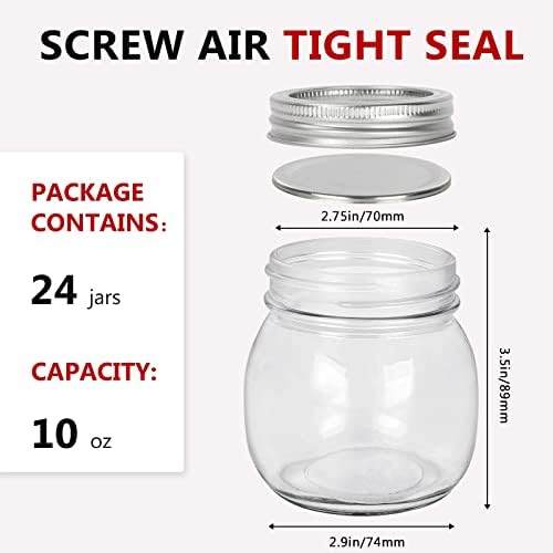 10 oz Mason Jars 24 Pack Clear Glass Storage Containers