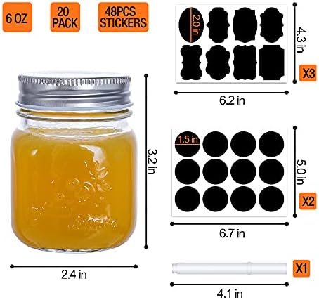 20-Pack Glass Mason Jars with Labels for Food Storage