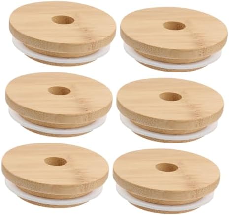DECHOUS 6pc Mason Jar Wooden Lids Set 70mm Diameter