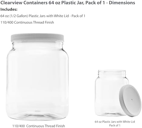 Clearview Containers 64 Ounce Half Gallon Jar with Leak Proof Lid