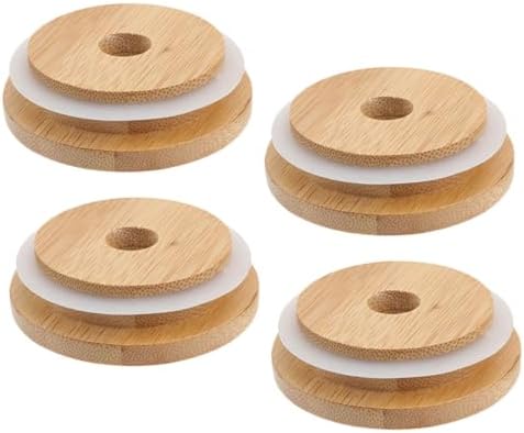 Luxshiny 4pcs Mason Jar Lids with Straw Hole