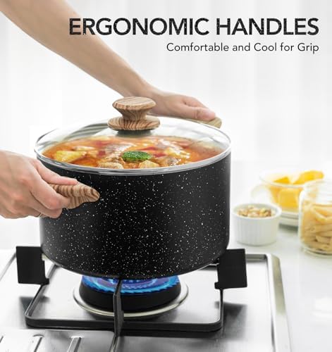 Premium 5 qt Stock Pot with Lid Nonstick Ergonomic and Built to Last