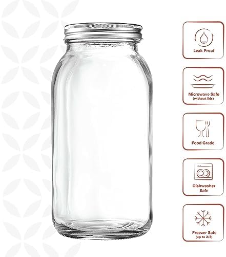 GLING 64 oz Wide-Mouth Glass Mason Jars with Airtight Lids 1