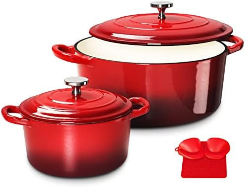 Enameled Cast Iron Dutch Oven Set - Easy Cooking Health and Versatility