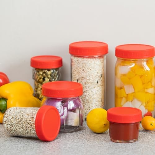 18 Red Mason Jar Lid Set with Silicone Rings