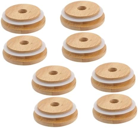 Cabilock 8pcs Reusable Wooden Mason Jar Lids