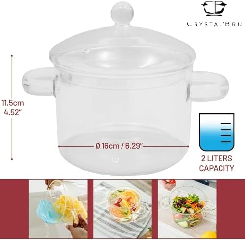 Crystalbru 2L Clear Glass Simmer Pot with Lid Strainer